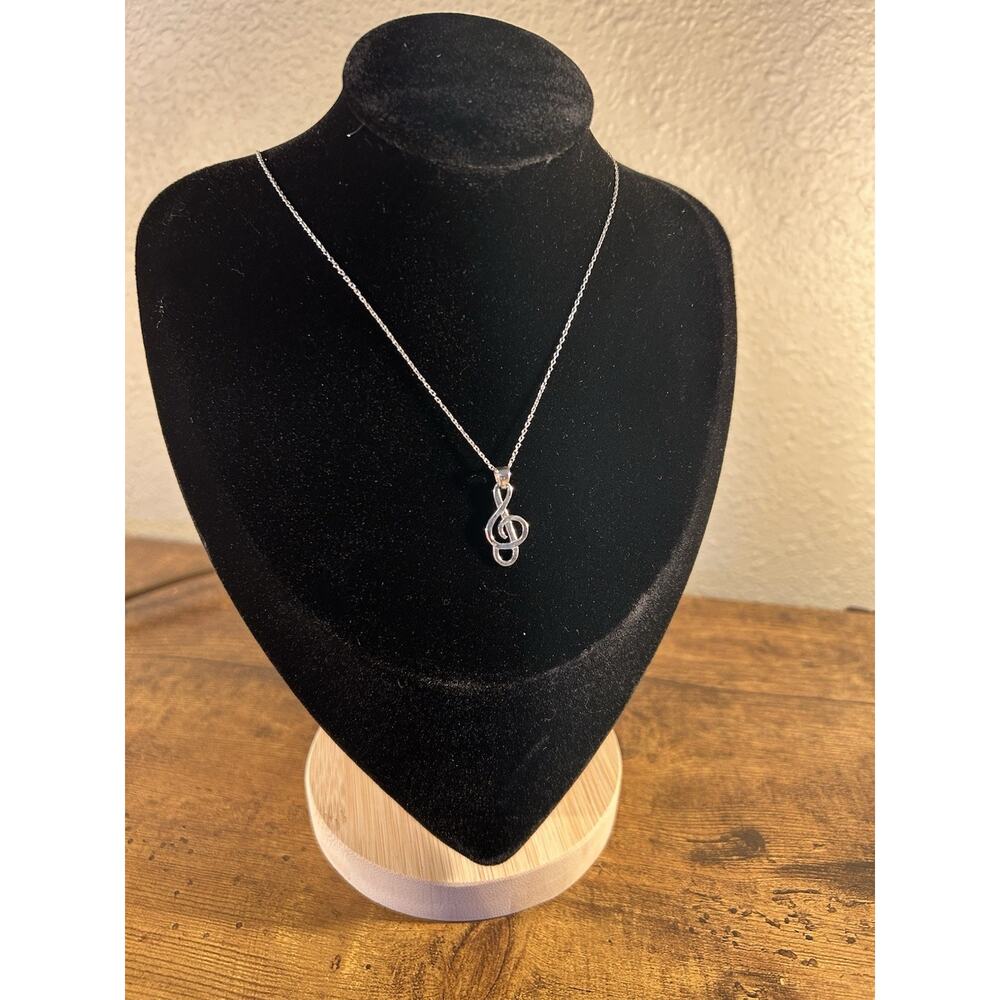 Sterling Silver 925 Treble Clef Pendant Necklace Music Note Dainty 18” Chain